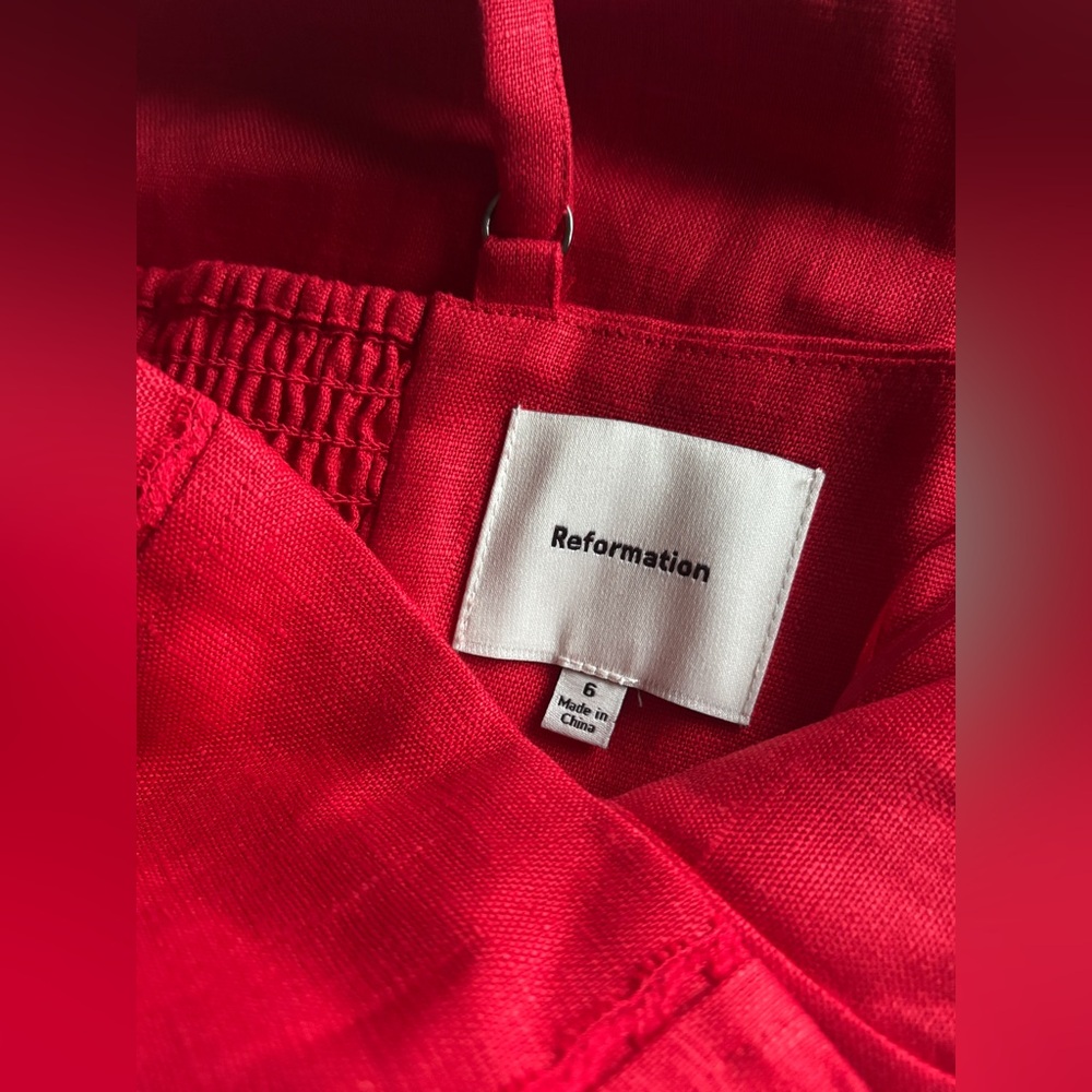 NEW Reformation Katarin Linen Midi Dress Lipstick Red Lace Detail | size 6 - Picture 9 of 15